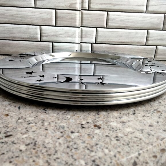 Set of 4 Cosmic Metal Charger Plates / Platters (B) - Picture 4 of 5